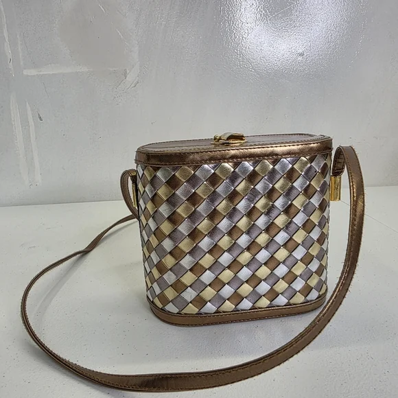 Vintage Benchmade leatherworks Inc. braided gold silver leather structured bag - Picture 1 of 12